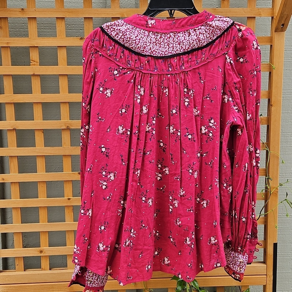 Free People Paloma Boho Blouse shirt womens XS retro colorful oversized hippie - Picture 4 of 7